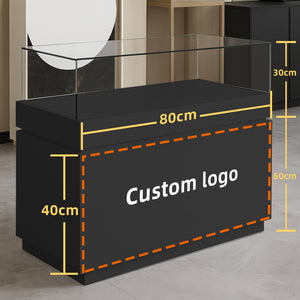 Glass Jewelry Display Cabinet with Lock - Floor Standing Store Showcase (Black/White)