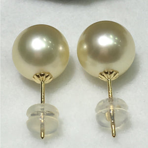 4A 8–14mm Light Golden South Sea Pearl Stud Earrings in 18K Gold