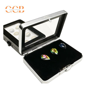 Square Metal Gemstone Display Tray with Glass Top Storage Boxes
