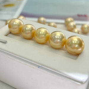 4A 10–14mm Medium Golden South Sea Pearl, Natural Round Saltwater Loose Pearl, Strong Luster Slightly Blemished Bead for Jewelry DIY