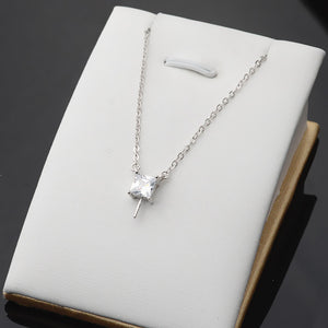 S925 Sterling Silver Square Cubic Pearl Pendant Setting
