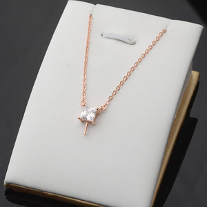 S925 Sterling Silver Square Cubic Pearl Pendant Setting