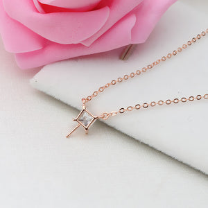 S925 Sterling Silver Square Cubic Pearl Pendant Setting