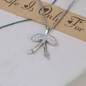 S925 Sterling Silver Leaf Double Cherry Pearl Pendant Setting