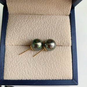 3A Tahitian Black Pearl Earrings 8–14mm in 18K Gold for Women