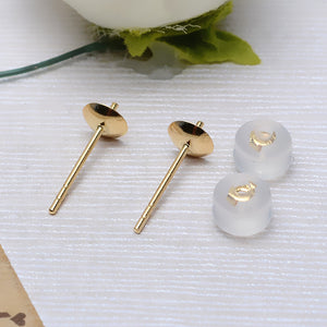 18k Solid Gold Posts and Cups with Backings for Pearl Stud Earrings