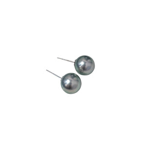 3A 8–11mm Platinum Grey Tahitian Pearl Stud Earrings, Natural Round Sea Pearls in 18K Gold, Mirror Luster Grandma Grey Elegant Jewelry