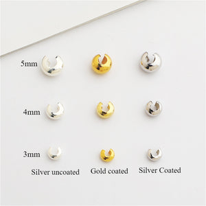10pcs S925 Sterling Silver Crimp Beads, 3mm 4mm 5mm DIY Jewelry Bead Caps