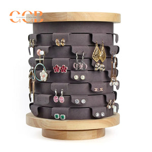 Rotating Wooden Earring Display Stand, Multi-Layer Jewelry Organizer