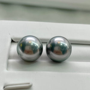 5A 9–14mm Matched Round Tahitian Pearl Pair, Platinum Grey Beads