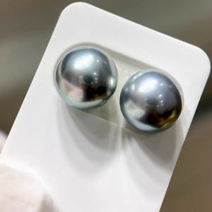 4A 9–14mm Matched Round Tahitian Pearl Pair, Platinum Grey Mirror Luster Sea Pearls, Natural Undrilled Beads for Earrings or Pendant