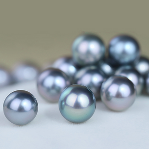 5A 9–14mm Matched Round Tahitian Pearl Pair, Platinum Grey Beads