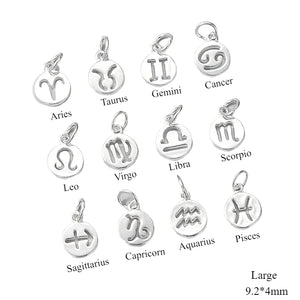 S925 Sterling Silver Twelve Constellation Pendant, DIY Beaded Rope Bracelet Necklace Accessories, 8.2mm & 9.2mm