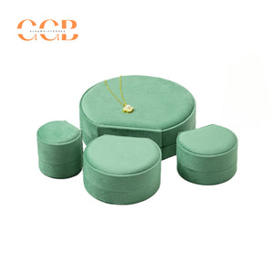 Green Luxury Velvet Jewelry Gift Box Set with Ring, Necklace & Earring Holders, High-End Jewelry Packaging for Wedding or Display