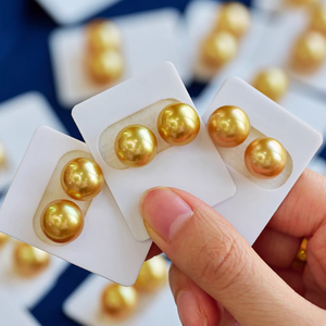 8-13mm Tea Gold South Sea Pearl Stud Earrings