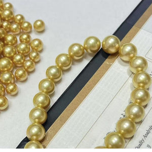 4A 10–14mm Medium Golden South Sea Pearl, Natural Round Saltwater Loose Pearl, Strong Luster Slightly Blemished Bead for Jewelry DIY