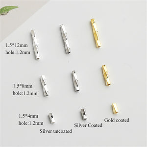 10pcs S925 Gold Plated Tube Beads, Twisted Silver Spacers -4,8,12mm