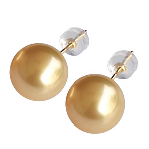 5A 8–15mm Golden South Sea Pearl Stud Earrings in 18K Gold Setting