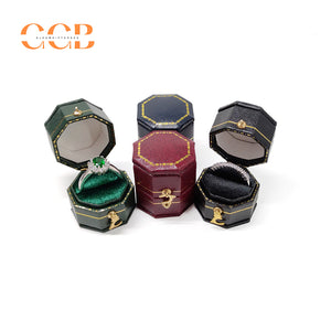 Octagon Vintage Velvet PU Leather Ring Box for Proposal or Wedding