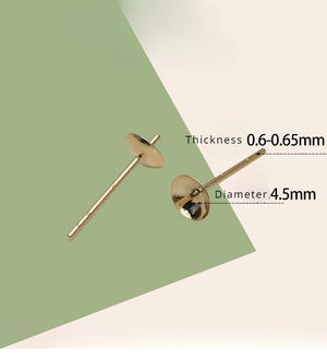 18k Solid Gold Posts and Cups with Backings for Pearl Stud Earrings