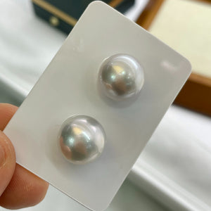 4A 12-13mm Round Australian South Sea Pearl Pair, Natural Gray White Sea Pearls with Strong Luster Slight Blemish for Earrings Jewelry