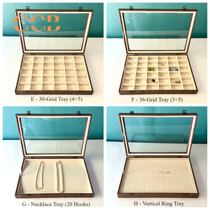 Large Wood Grain Jewelry Display Box with Glass Lid, Storage Tray