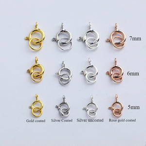 5mm 6mm 7mm, 10pcs S925 Sterling Silver Spring Buckle with Closed Ring