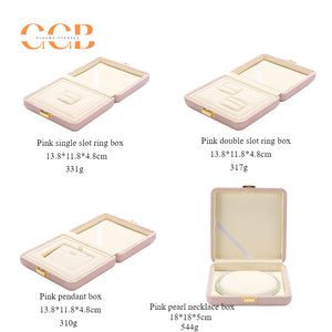 Luxury nude PU leather jewelry box for ring earrings necklace storage