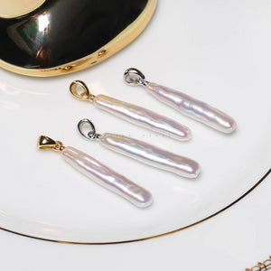 5A Baroque Freshwater Pearl Pendant, Toothpick Shape with S925 Bail