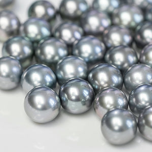4A 9–14mm Matched Round Tahitian Pearl Pair, Platinum Grey Mirror Luster Sea Pearls, Natural Undrilled Beads for Earrings or Pendant
