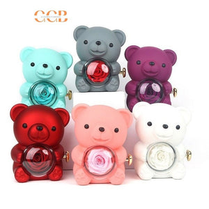 Preserved Flower Teddy Bear Rose Ring and Pendant Box