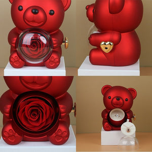 Preserved Flower Teddy Bear Rose Ring and Pendant Box