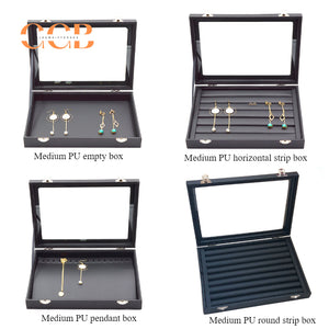 Black Leather Jewelry Display Box with Lid, Medium or Large Size