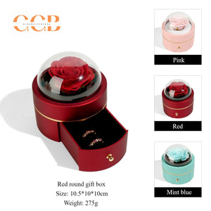 Real Preserved Red Rose Ring Box