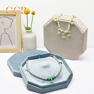 Hexagonal Velvet Pearl Necklace