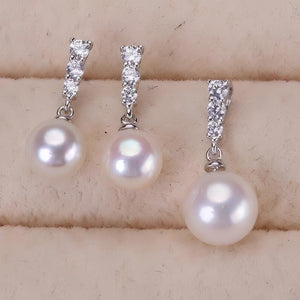 DIY Pearl Accessories Set S925 Silver Three Diamond Princess Style Classic Pendant Earrings Set Accessories Empty Holder