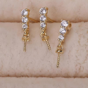 DIY Pearl Accessories Set S925 Silver Three Diamond Princess Style Classic Pendant Earrings Set Accessories Empty Holder