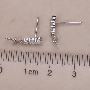 DIY Pearl Accessories Set S925 Silver Three Diamond Princess Style Classic Pendant Earrings Set Accessories Empty Holder