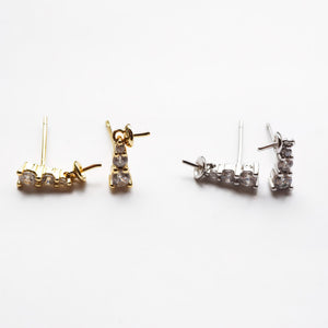 DIY Pearl Accessories Set S925 Silver Three Diamond Princess Style Classic Pendant Earrings Set Accessories Empty Holder