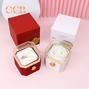 Rotating Blue Preserved Rose Ring and Pendant Ring Box