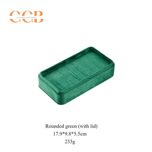 Rectangular velvet ring display box and tray