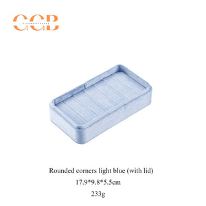 Rectangular velvet ring display box and tray