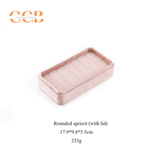 Rectangular velvet ring display box and tray