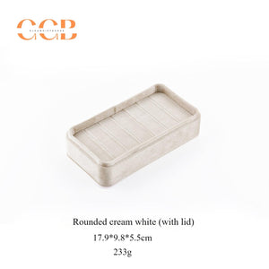 Rectangular velvet ring display box and tray