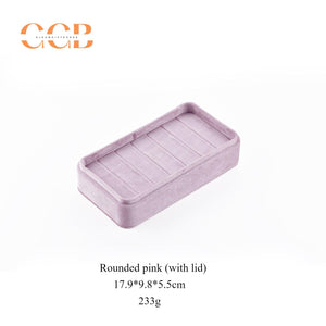 Rectangular velvet ring display box and tray