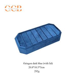 Rectangular velvet ring display box and tray