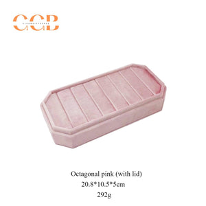 Rectangular velvet ring display box and tray