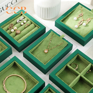 Green Velvet Jewelry Tray Organizer for Necklaces Rings Earrings