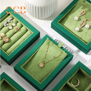 Green Velvet Jewelry Tray Organizer for Necklaces Rings Earrings