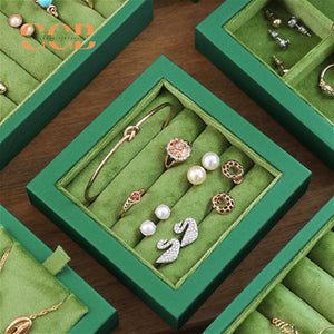 Green Velvet Jewelry Tray Organizer for Necklaces Rings Earrings